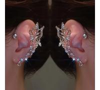 TEMU Set de 2 aretes brillantes con forma de ala de - Aretes hipoalergénicos de cobre con clip que no requieren perforaciones, ideales para oídos y perfectos para fiestas