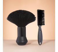 TEMU Set de 2 cepillos suaves para peluquería, que un plumero negro para limpiar el cabello del cuello, un anillo de corte de cabello, un cepillo para barba y un peine de peinado