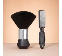 TEMU Set de 2 cepillos suaves para peluquería, que un plumero negro para limpiar el cabello del cuello, un anillo de corte de cabello, un cepillo para barba y un peine de peinado