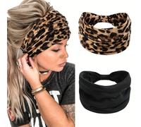 TEMU Set de 2 Diademas Mezcladas Estilo Bohemio - Con Nudo Boho y Diseño de Crochet, Ideales para Deportes y Yoga con Estampado de Leopardo - Perfectas para Celebraciones de Acción de Gracias