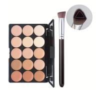 TEMU Set de 2 piezas - Paleta de Corrector VERONNI y Brocha Triangular Inclinada | Cobertura Total, Acabado Mate, para Todo Tipo de Piel, de Color a Medio a Profundos