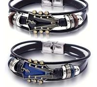 TEMU Set de 2 pulseras de guitarra estilo retro hechas de aleación, perfectas para de la rock. Un regalo de joyería artesanal de inspiración punk para hombres.