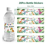 TEMU Set de 20 etiquetas de agua con temática de dinosaurios para celebraciones de , con diseños de plantas y jurásicos, perfectas para decorar botellas en una temática de dinosaurios