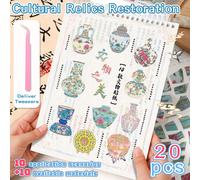 TEMU Set de 21 piezas, Colección de 10 tipos de pegatinas culturales, 1 pinza de metal , Pegatina de , Pegatina para cuaderno a .
