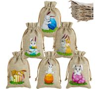 TEMU Set de 24 bolsas de arpillera con temática de Pascua para ella/él, con diseños de , completas con cordones, perfectas para envolver regalos o como recuerdos de