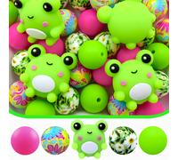 TEMU Set de 25 cuentas de silicona | de diseño de rana y floral para joyería, aretes, collares, cadenas de bolso, manualidades y más - Ideal para regalos de festival