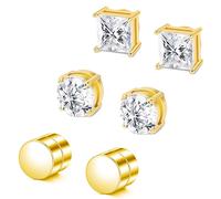 TEMU Set de 3 de aretes magnéticos para hombres como para mujeres, con clavos de acero inoxidable 304 304 304 304 hipoalergénicos y pequeños clavos de circonio sintético sintético