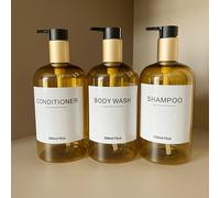 TEMU Set de 3 dispensadores de bomba sin perfume, 500 ml, plástico, sin plomo, rellenables, con etiquetas impermeables para champú, acondicionador, gel de baño.