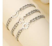 TEMU Set de 3 pulseras de acero inoxidable NK 201 con diseños de sol, luna y estrella, estilo hip-hop, perfectas para como detalles elegantes para de San Valentín