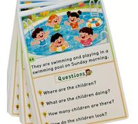 TEMU Set de 32 tarjetas de aprendizaje bilingües con preguntas y respuestas interactivas de imágenes, diseñadas para practicar el vocabulario y las habilidades de comunicación comunes