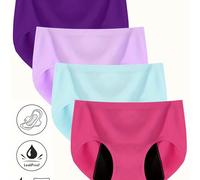TEMU Set de 4 bóxers triangulares de mujer, sin costuras, de elasticidad, cómodos, transpirables, absorbentes y a prueba de fugas, para uso menstrual.