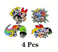 TEMU Set de 4 broches de dibujos animados de las Powerpuff Girls, espillas de esmalte, insignias de metal para moda, joyería, ropa, complementos para mochilas y regalos