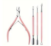 TEMU Set de 4 corta cutículas y kit de cortador, lima para uñas encarnadas, removedor de esmalte de uñas, empujador de cutículas, recogedor, colección de herramientas de manicura de acero inoxidable