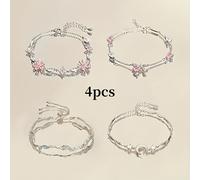 TEMU Set de 4 elegantes pulseras de flores de circonita sintética para mujer, con diseños dulces Y2K con luna, y , un lujoso regalo de joyería.