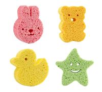 TEMU Set de 4 Esponjas de Baño Adorables de Papel de Madera Estilo Dibujos Animados - Exfoliantes Suaves para Rostro y Cuerpo