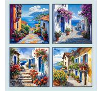 TEMU Set de 4 Hermosos Kits de Pintura de Diamantes con Temática de - 20X20Cm Diamantes Acrílicos Redondos de Perforación Completa, Diseño de Paisaje - Manualidades, para Colgantes de Pared y