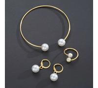 TEMU Set de 4 piezas que pulseras, aretes y anillos de de perlas, diseñado para mujeres con un estilo de lujo fácil pero elegante