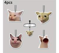 TEMU Set de 4 tabletas ambientadoras para coche con divertidas de gato, ambientadores para armarios, , decoraciones colgantes para espejos retrovisores, accesorios interiores para coche