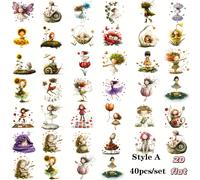 TEMU Set de 40 pegatinas vintage de y cuentos de , serie de niñas pequeñas y flores mágicas, hechas a , para decoración 2D