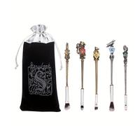 TEMU Set de 5 brochas de maquillaje temáticas de Harry Potter con la de de Magia y Hechicería de Hogwarts.