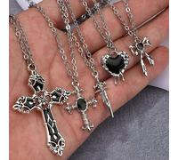 TEMU Set de 5 collares Y2K con diseños de , cruz, , y estrella, perfectos para adolescentes y niñas como regalo de San Valentín o accesorio de , para adolescentes.