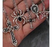 TEMU Set de 5 Collares Y2K Vintage Punk Rock con - Decoradas, Cruces Negras, Estrellas, Espejos y Cruces, Perfectos para Estilos Hipster y Boho
