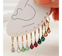 TEMU Set de 5 de aretes colgantes geométricos con gemas sintéticas coloridas estilo boho para mujer | Hierro y aleación, ideales para uso diario y vacaciones
