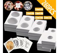 TEMU Set de 50-260 protectores para monedas - 5 tamaños de soportes de cartón para monedas con ventana transparente, protectores de 2x2 pulgadas para monedas y álbumes de exhibición de colecciones