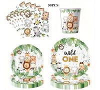 TEMU Set de 50 artículos para temática de para decoración de mesa, que platos de papel de 7 y 9 pulgadas, servilletas y vasos, ideal para , comidas familiares y reuniones de picnic