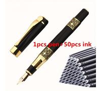 TEMU Set de 50 Tintas + 1/2 Pluma de Calidad Color Negro Dorado para Grabado en , Ideal para Oficina, Negocios, y . Nueva Pluma con Tinta.