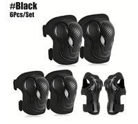 TEMU Set de 6 accesorios deportivos que incluyen rodilleras, codos y muñequeras para actividades como ciclismo, patinaje, skateboarding y esquí.