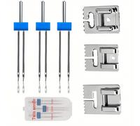 TEMU Set de 6 agujas gemelas prensatelas para pliegues - Tamaños 2.0/90, 3.0/90, 4.0/90 para máquinas de coser domésticas - Accesorios blancos y azules