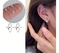 TEMU Set de 6 Clips para 3D con Forma de Estrella Estilo Coreano, Pendientes Minimalistas Únicos y Modernos para Mujer + Set de Pendientes de Botón Fáciles de Colocar