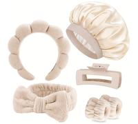 TEMU Set de 6 diademas de dormir de satén y microfibra | para el cuidado de la piel con y pinza de garra, banda ancha de color para dormir, unisex, de ZHENZHUACC