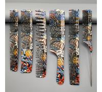 TEMU Set de 6 peines de peluquería estilo graffiti | Ideal para peinar, recortar y gestionar cabello largo y corto, para salones profesionales