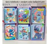 TEMU Set de 6 piezas autorizado de cuaderno de Disney con diseño de Stitch y bolígrafo, para y el aula, ideal como regalo de papelería escolar para diversas fiestas.