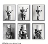 TEMU Set de 6 piezas de pared 2D para el baño, con diseños y negro, incluyendo una imagen de vaca, para decoración de estilo , sin mide 8X10 pulgadas