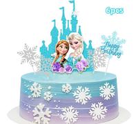 TEMU Set de 6 piezas de póster y tarjetero con estilo de Disney Frozen Elsa y Olaf | Decoración de con temática de hielo y nieve para hornear, regalo ideal para reuniones festivas para regalar a