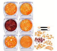 TEMU Set de 6 piezas que piezas para la cara, un cuerpo naranja, diseño holográfico para la cara y el cuerpo, cabello y maquillaje para festivales y animaciones