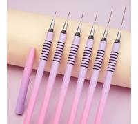 TEMU Set de 6 pinceles de precisión para Nail Art - Puntas ultrafinas para y dibujo detallados, bolígrafos para uñas con mango de metal sin perfume para diseños degradados.