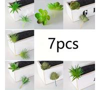 TEMU Set de 7 Plantas Suculentas Artificiales, Kit de Decoración de Plantas Verdes en Miniatura, Colección de Mini Figuras de Cactus, para Decoración del Hogar (No Macetas)
