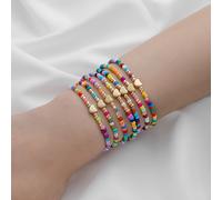 TEMU Set de 7 Pulseras Elásticas Y2K con y Cuentas Coloridas, Joyería Apilable Uso Diario y Vacaciones