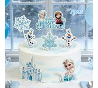 TEMU Set de 7 tarjetas 2D, estilo póster de Disney Frozen Elsa y Olaf | Decoración de de con temática de hielo y nieve, insertos para hornear, regalo ideal para reuniones festivas