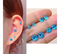 TEMU Set de 8 aretes de acero inoxidable de 3-6mm redondos con puntas y circonita cúbica | Unisex, versátiles para todas , ideales para uso diario