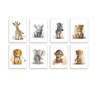 TEMU Set de 8 en 2D con temática de animales adorables, como , , jirafas, y cebra. para decorar una habitación de bebé o un cuarto. Disponible en tamaños de 8X10 y 12X16 pulgadas. Marcos no incluidos.
