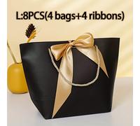 TEMU Set de 8 piezas de 4 bolsas de regalo negras + 4 cintas doradas con , dorados - 3 tamaños: Grande/Medio/Pequeño, ideal para , y empaquetado de fiestas