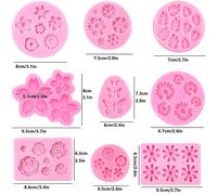 TEMU Set de 9 moldes de silicona con flores como rosas, hojas, margaritas, y , ideal para fondant, arcilla y creaciones y dulces para decorar cupcakes y cake pops