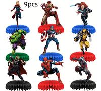 TEMU Set de 9 piezas / Marvel Avengers Decoración de de mesa tipo panal para fiestas de , un hermoso regalo para