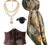 TEMU Set de accesorios de disfraz de pirata para hombre que sombrero de pirata, bufanda, corsé, cinturón y adiciones de vestido para mujer