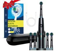 TEMU set de cepillo de dientes eléctrico rotatorio 5 para el hogar y los viajes. 4 cabezales de cepillo rotatorio, un soporte para cabezales de cepillo de dientes/cepillo, y un estuche de viaje.